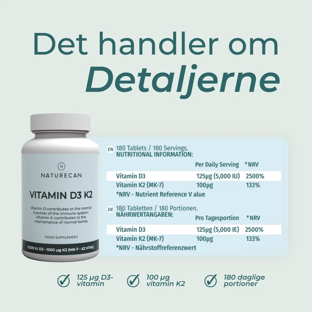 Vitamin D3/K2 ernæringsoplysninger