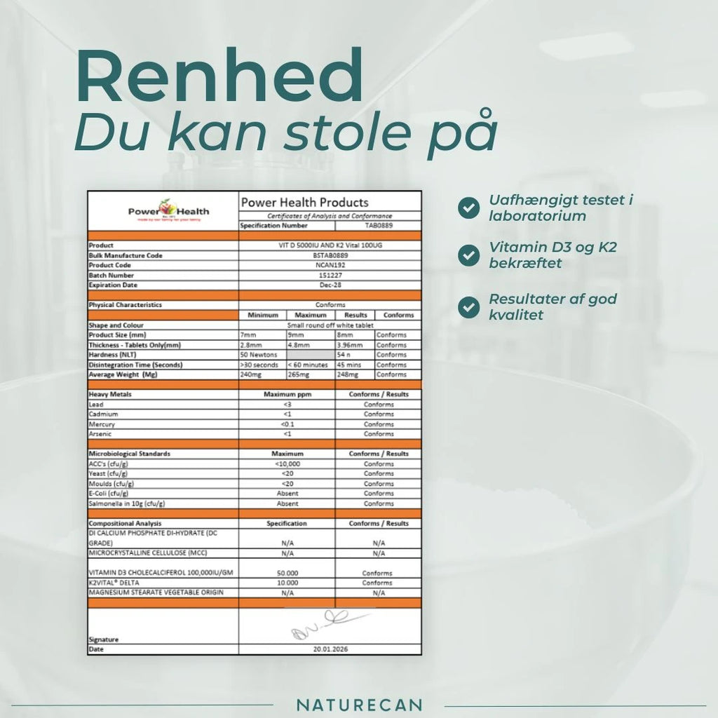 Vitamin D3/K2 renhed